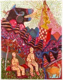 Marie Tuicillo Kelly, Two Men and Mountains, c.1980s, color, lithograph on paper, marked "JS 29 / 2 of 2" on reverse, full