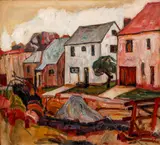 Abraham A. Manievich, House Lined Road, oil on canvas