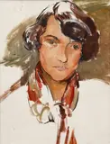 Adolphe Milich, Portrait of a Woman in Red Scarf, 1930, oil on canvas