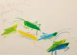 Walasse Ting, (Chinese 1928 - 2010), Six Grasshoppers, 1973, pastel and crayon on paper
