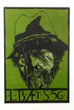 Leonard Baskin, LB AET S 56 [Self Portrait at 56], c.1978, woodcut in green and black on laid paper