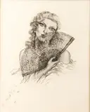 Pair of Female Portraits with original drawings, undated, the larger image in each is a restriked by Edouard Jules Chimot, etching, but the smaller, offered Mar 2021