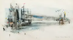 Modernist Harbor Scene by Albert Christ-Janer, 1956, watercolor and mixed media on paper, offered Mar 2021
