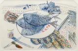 Alekos Fassianos, Three Fish, undated, color, lithograph on paper