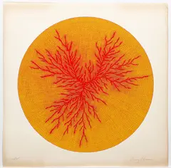 Henry C. Pearson, Untitled Line Abstraction from the Trinity Series, circa 1960s, geometric line abstraction, lithograph printed in yellow and red depicting root pattern, pencil