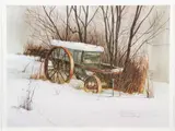 Wagon in the Snow, undated, color by Mary Lois Verrilla, lithograph on paper, offered Mar 2021
