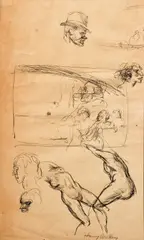Harry Herman Wickey, Sculpture and Figure Studies, ink drawing