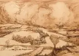 Rural Iowa Winter by Netia Worley, 1972, etching with, offered Mar 2021