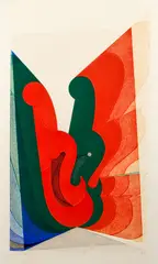 Untitled Abstract, 1969, embossed color Woodblock Print, 31 x 18 inches by Kazumi Amano, pencil, offered Feb 2021