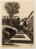 Path in the Garden, undated, woodblock on paper, signed lower right by Shiro Enami, pencil marks in Japanese on reverse, full, offered Feb 2021