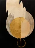 Untitled Abstract D, (NR), 1970, woodblock by Reika Iwami, mixed media, gold foil, and mica, offered Feb 2021