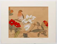 Daniel Nie, Bird on a Flowering Branch, watercolor on rice paper