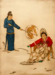 Elyse Ashe Lord, Two Asian Women, undated, hand-colored, etching on paper