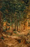 Pathway in the Woods by H. Balling, watercolor, offered Feb 2021