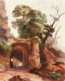 Lot of 2 paintings: 1. Italian View Old Style by Regis Francois Gignoux, c.1875, watercolor on paper, offered Feb 2021