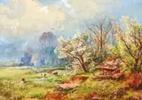 Regis Francois Gignoux, Lot of 3 framed paintings: 1. French Coast, likely Brittany or Normandy