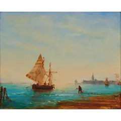 Félix Ziem, Fishermen in the Grand Canal, Venice, oil on panel, [approximate dimensions -