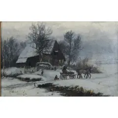 Thaddeus Welch, Winter Ride, Munich, 1878, oil on canvas, [approximate dimensions - canvas: 19 3/4" H x 31 1/2" W]