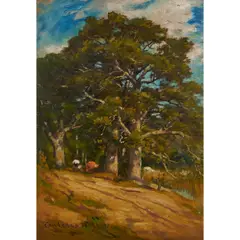 Wiggins (American, 1848 - 1932), Landscape with Trees by Carleton, oil on panel, [approximate dimensions - board: 14" H x 10" W], offered Dec 2025