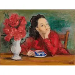 Robert Philipp, Girl with Red Roses, oil on canvas, [approximate dimensions - canvas: 12" H x 16 1/4" W]