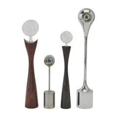 four standing table top sculptures, (i) "Eye-con" #12 or "Janus IV," rosewood and by Richard Lukes, acrylic, offered Jan 2026