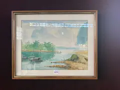 River Landscape with Fishermen Boats by Li Yongsen, watercolor on paper, [approximate dimensions -, offered Nov 2025