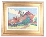 Maude Kerns, This is an original oil on canvas attributed to Maude Irvine Kerns (American, 1876-1965) from circa 1930-1940’s. of the Tahitian Mountains done after Paul Gauguin. Maude Irvine Kerns (1876 - 1965), Original Oil