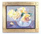 Graydon Foulger, Featured in this lot is an Original Signed Impasto, Oil painting, "White & Yellow Roses" by Graydon Foulger