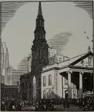 Rudolph Ruzicka, - St. Paul's Chapel, New York- wood, engraving