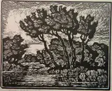 Birger Sandzén, - ''Brook with Cottonwood Trees''-