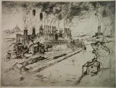 Anton Schütz, - ''Cleveland Steel Mills''-, etching, 1927