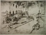 Anton Schütz, - ''Cleveland Steel Mills''-, etching, 1927
