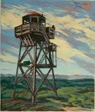Harry Shokler, - ''Plane Spotter''-, serigraph in colors, 1946