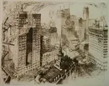 Frederic Valpey Shotwell, - ''Downtown Detroit''-, etching, c. 1920's, estate