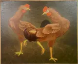Bernard Joseph Steffen, - ''Riled Roosters''-, serigraph in colors, c. 1940