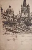 Jan C. Vondrouš, - Old Town Bridge-, etching, 1914-17