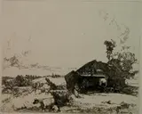 John W. Winkler, - ''On The Farm''-, etching, 1924