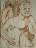 - ''Two Girls''- color marker, wash and by Margaret T. Burroughs, graphite on paper, 1967, offered Dec 2015