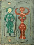 Massimo Campigli, - ''Composizione con Due Figure'' (Melon and Tavola 197)-, lithograph in colors, 1965