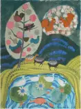 Françoise Deberdt, - Day of Creation-, lithograph in colors