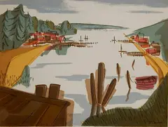 Edward August Landon, - ''River View''-, silkscreen in colors, 1942