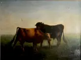 Gilbert Munger, - Cattle By Stream-, oil on canvas (relined)