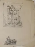Frank Brangwyn, - ''Study for Construction of a Windmill; Group of Workers Resting''-