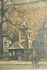 Robert Kasimir, - ''New York, Little Church Around The Corner''-, etching in colors