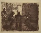 - ''Vier Manner in der Kneipe'' (Klipstein 12)- by Käthe Kollwitz, etching, 1901, as published by Van der Becke in 1931, very good condition, offered Oct 2015