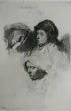 Rembrandt, - ''Three Heads of Women One Asleep'' (Bartsch 368)-, etching, 1637