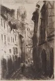 Camille Pissarro, - ''Une Ruelle A Rouen (Rue Des Arpents)'' (Delteil 68III)-, etching, 1883