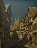 Tavik F Simon, - ''Nocturne in Quimper, Brittany'' (Baker 188)- color soft-ground and