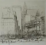 William Walcot, - ''Battery Place''-, drypoint, 1923