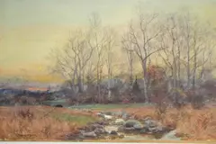 William Merrit Post, - Late Fall Landscape-, watercolor on paper laid on cardboard